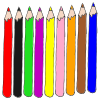9+colored+pencils+red_+black_+green_+purple_+yellow_+pink_+orange_+brown_+and+blue. Picture