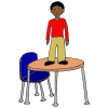 He+is+standing+on+the+table. Picture